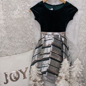 Bonnie Jean Emerald, Silver & Gold Metallic lined Party Dress Girls Size 7